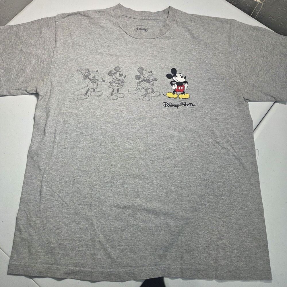 Disney Florida Mickey Mouse Evolution T-Shirt Mens XL Gray Sketch Graphic Tee